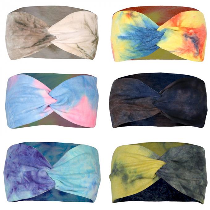 Kundenspezifisches Logo Tie Dye Headband Woman-elastisches Querkopf-Verpackungs-Fadenkreuz-Großhandelsband für Sport-Trainings-Make-up