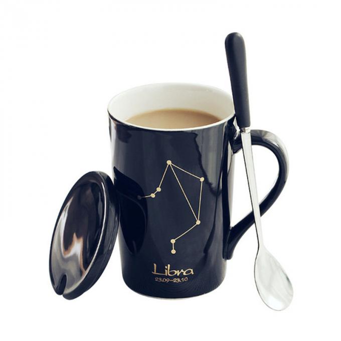Gewohnheit der hohen Qualität druckte 12 Becherkaffee-Trommelschalen der Konstellation keramische mit mehrfarbigem Deckel und Löffel drinkware Lech