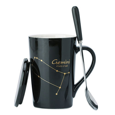 12 Constellation Custom Ceramic Mugs Coffee Tumbler Cups With Lid And Spoon