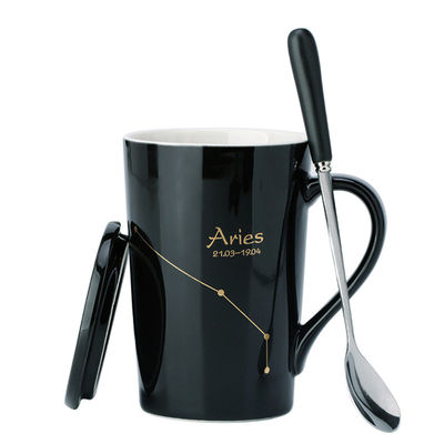 12 Constellation Custom Ceramic Mugs Coffee Tumbler Cups With Lid And Spoon