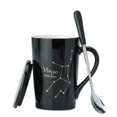 12 Constellation Custom Ceramic Mugs Coffee Tumbler Cups With Lid And Spoon