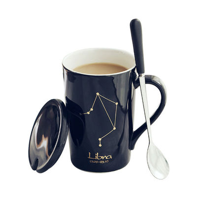 12 Constellation Custom Ceramic Mugs Coffee Tumbler Cups With Lid And Spoon