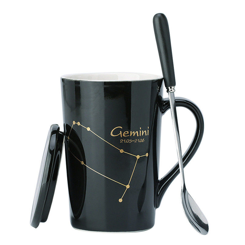 12 Constellation Custom Ceramic Mugs Coffee Tumbler Cups With Lid And Spoon